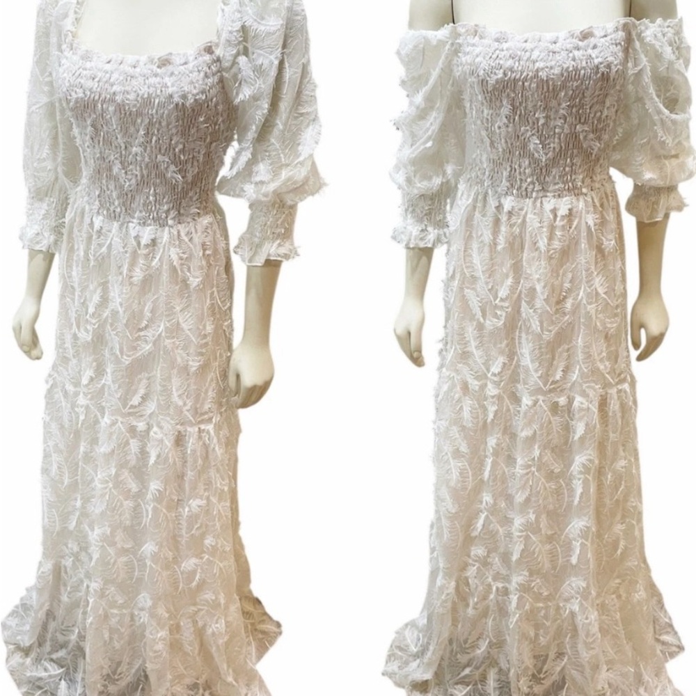Baltic Born Paloma Ivory Feather-Textured Dress - Picture 3 of 7